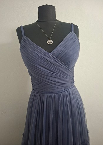 mor Pileli Uzun Askılı Abiye Elbise - Görsel 5