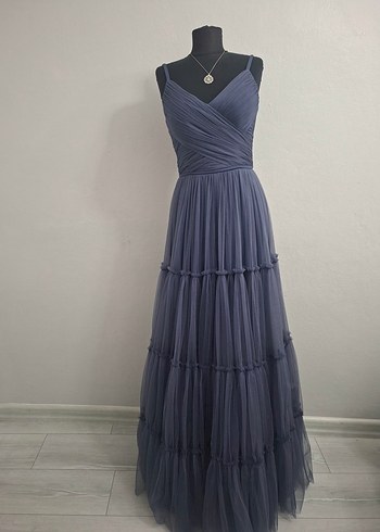 mor Pileli Uzun Askılı Abiye Elbise - Görsel 7