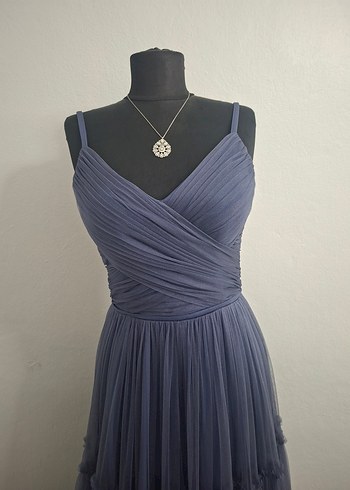 mor Pileli Uzun Askılı Abiye Elbise - Görsel 2