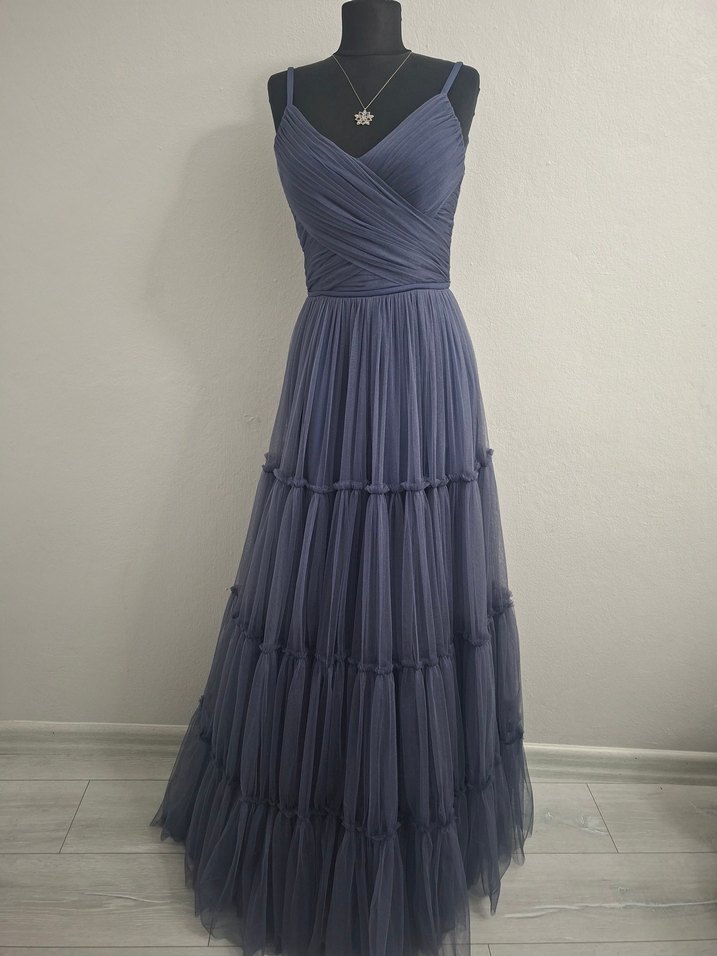 mor Pileli Uzun Askılı Abiye Elbise - Görsel 3