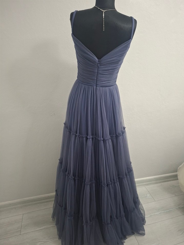 mor Pileli Uzun Askılı Abiye Elbise - Görsel 4