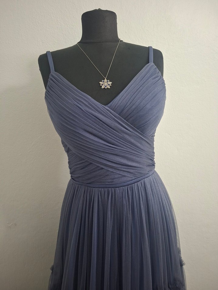 mor Pileli Uzun Askılı Abiye Elbise - Görsel 5