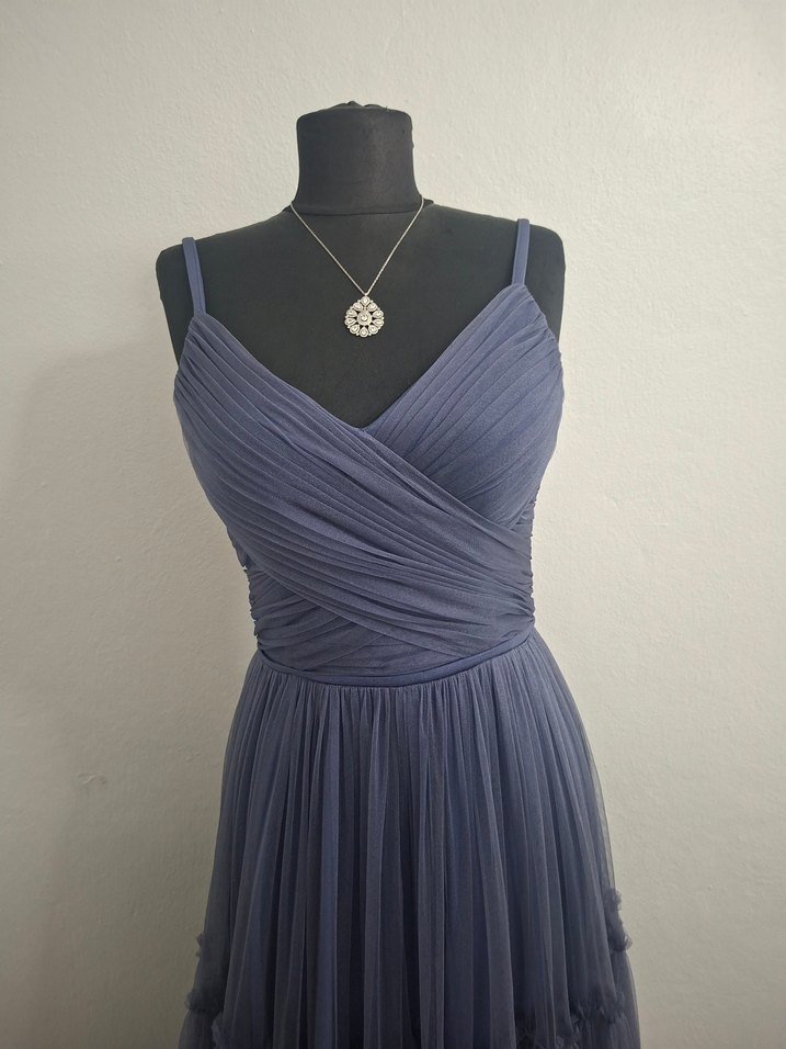 mor Pileli Uzun Askılı Abiye Elbise - Görsel 2