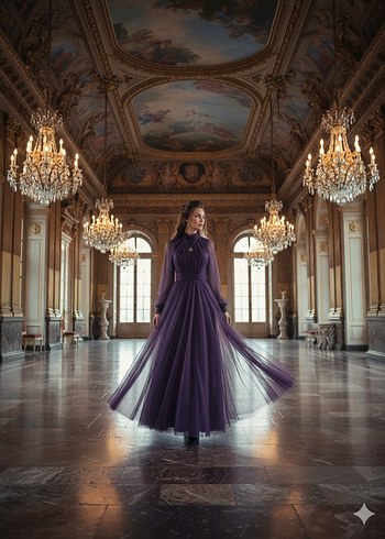 Mürdüm Uzun Kollu Drapeli Abiye Elbise - Görsel 5