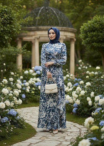 Bohem Uzun Kol Detaylı Lacivert Elbise - Görsel 2