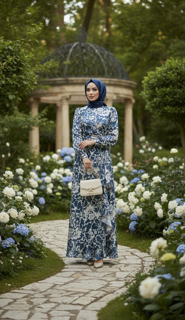 Bohem Uzun Kol Detaylı Lacivert Elbise - Görsel 2