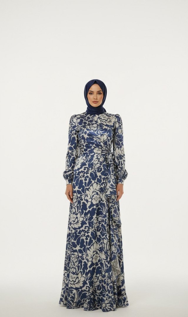 Bohem Uzun Kol Detaylı Lacivert Elbise - Görsel 3