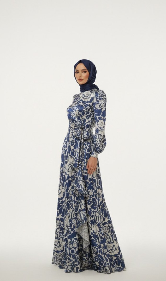 Bohem Uzun Kol Detaylı Lacivert Elbise - Görsel 4