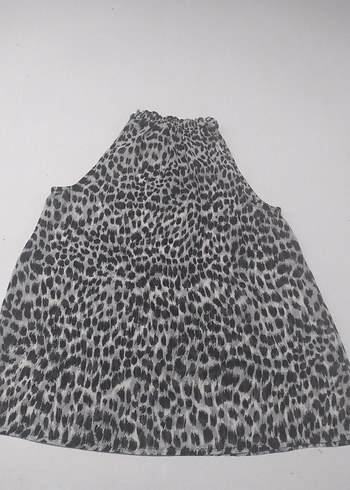 Gri Leopar Desenli Kolsuz Balıkçı Yaka Bluz