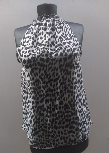 Mango Gri Leopar Desenli Kolsuz Balıkçı Yaka Bluz