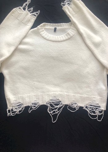 Beyaz Örgü Kadın Kazak - Görsel 2