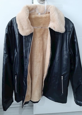 Deri Ceket, Kürklü Bej Yaka, Rahat Kesim - Görsel 2