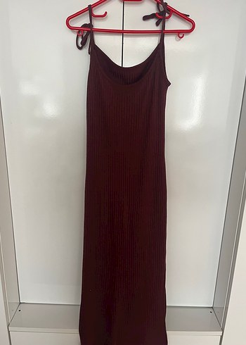 Bordo Askılı Uzun Kadın Elbise