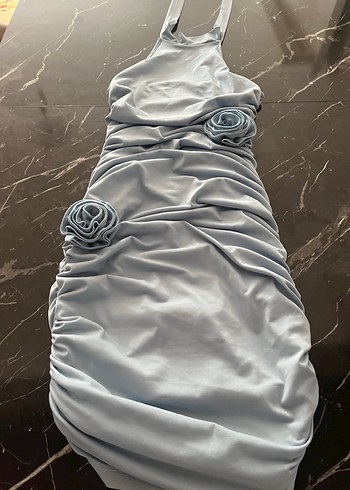 Mavi İnce Askılı Mini Elbise - Görsel 2