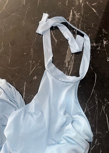 Mavi İnce Askılı Mini Elbise - Görsel 5