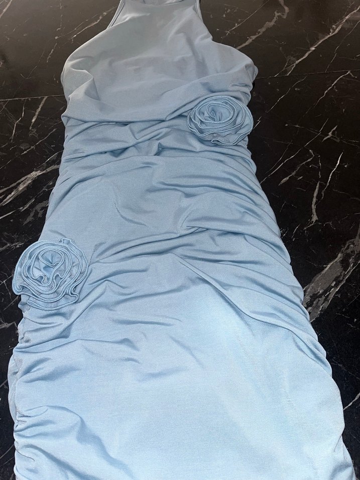 Mavi İnce Askılı Mini Elbise - Görsel 3