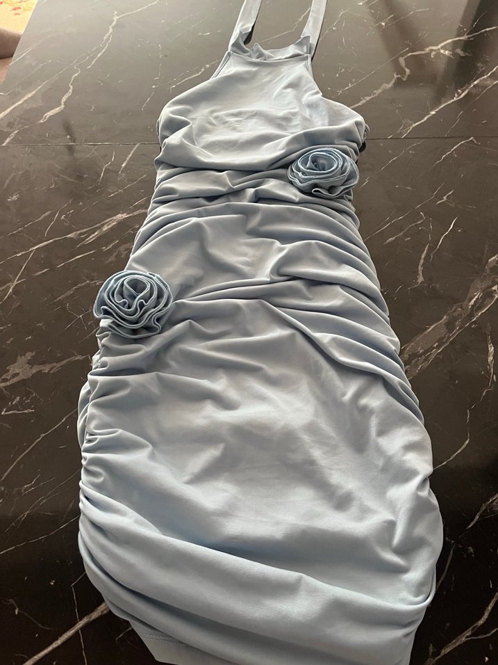 Mavi İnce Askılı Mini Elbise - Görsel 2