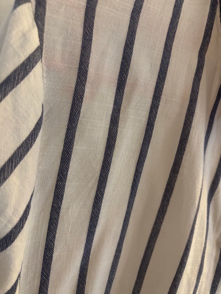 Çizgili Pamuk Keten Salaş Gömlek - Görsel 2