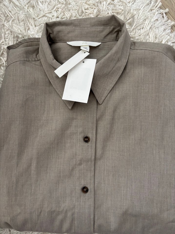 Bej Oversize Keten Gömlek - Görsel 4