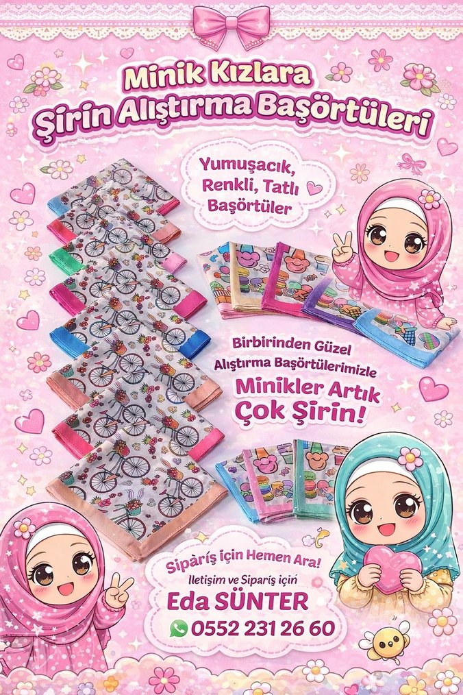 Pastel Renkli Baskılı Çocuk Başörtüsü - Görsel 5