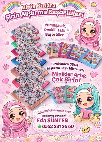 Renkli Baskılı Çocuk Başörtüsü - Görsel 6