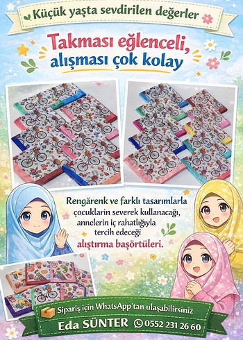 Çocuk Desenli Çok Renkli çocuk başörtüsü - Görsel 5