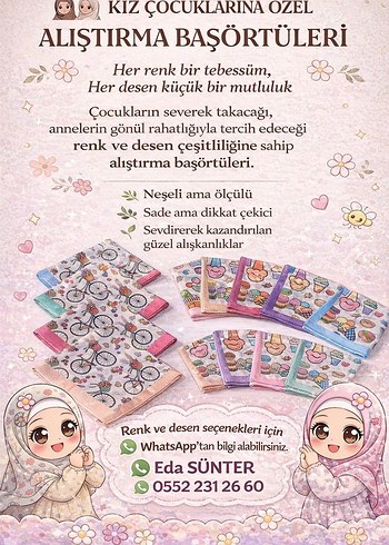 Çocuklar için Pastel Renkli Çok Desenli Başörtü - Görsel 13