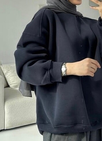 Zara Oversize Lacivert Sweatshırt