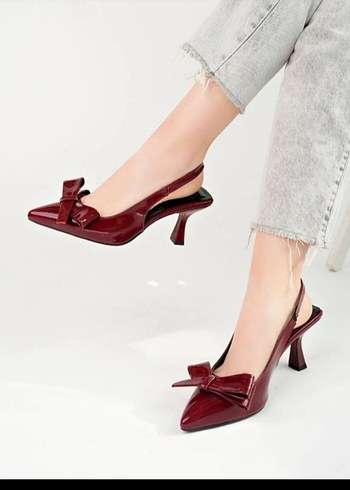 Bordo Fiyonklu Stiletto Kadın Ayakkabı