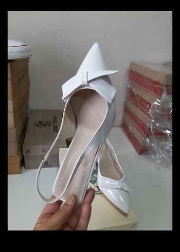 Diger Beyaz Stiletto Topuklu Kadın Abiye Ayakkabı