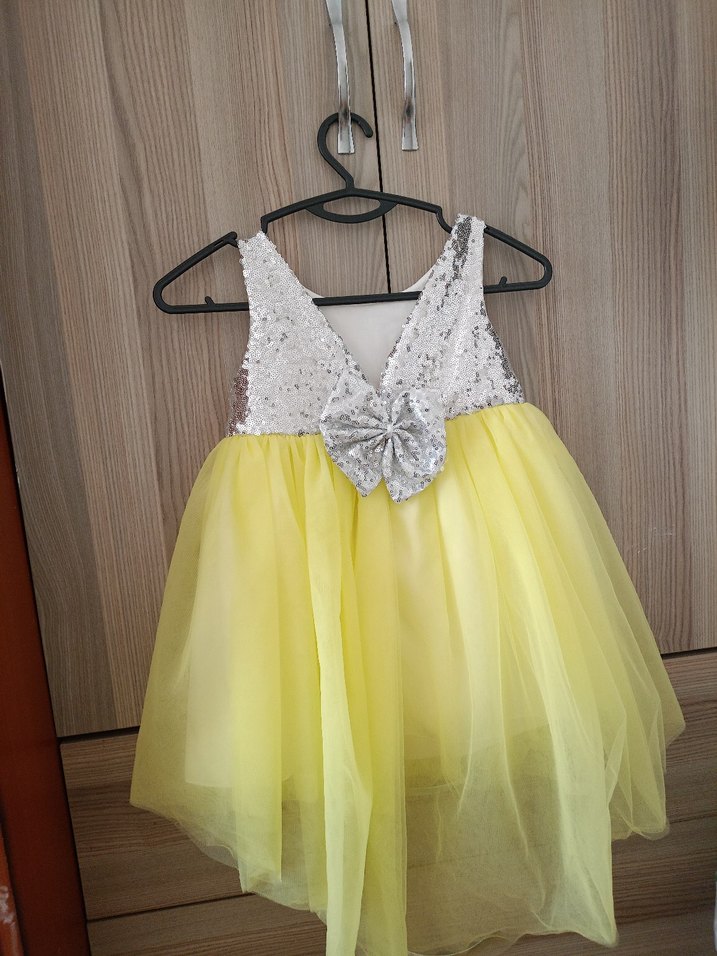 Kız Çocuk Sarı Nakışlı Fırfırlı Elbise - Görsel 2