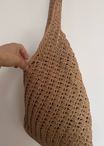 Beden camel Renk Bej Örgü Bohem Kadın Çantası