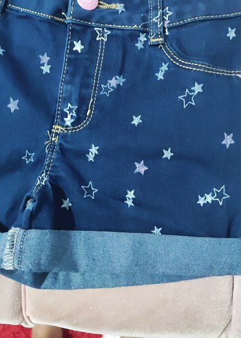 7 Yaş Beden Kız Çocuk Renkli Bağlama Desenli Denim Şort