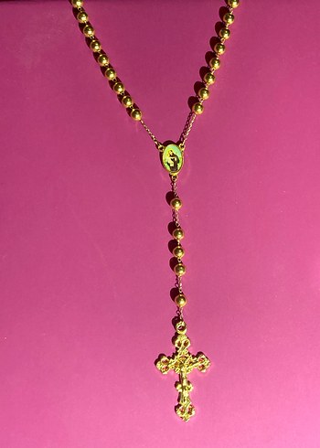American Vintage Altin Tonlu İnci Detayli Vintage Gotik Hacli Kolye