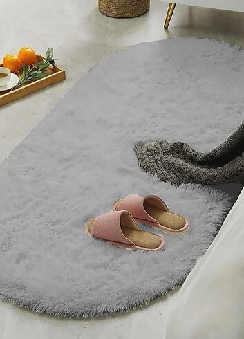 Gri Renk Post Peluş Oval Halı (İsteğe Özel Ölçü İmkanı Var)