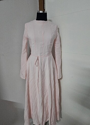 Suud Collection Pembe parçalı kupra kumaş elbise