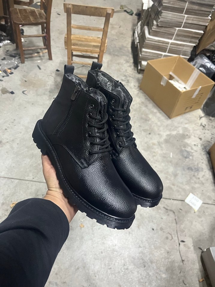 Siyah Deri Erkek Kürklü Street Style Bot - Görsel 3