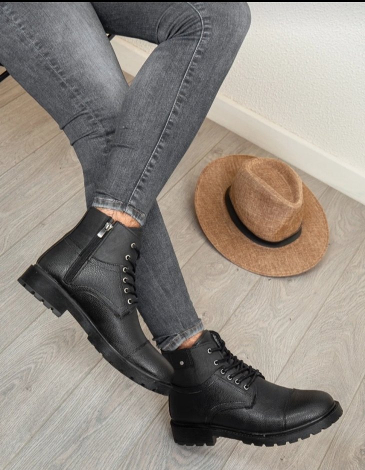 Siyah Deri Kürklü Erkek Biker Bot - Görsel 3