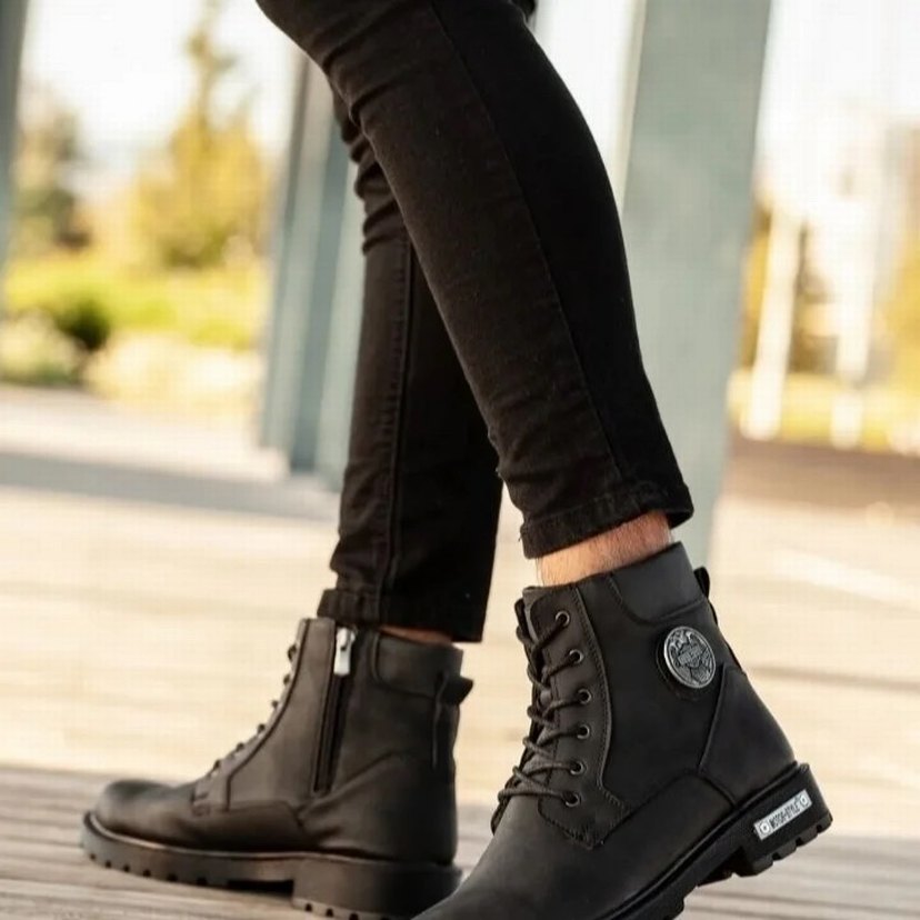 Siyah Yılan Desenli Bağcıklı Erkek Deri Bot - Görsel 4