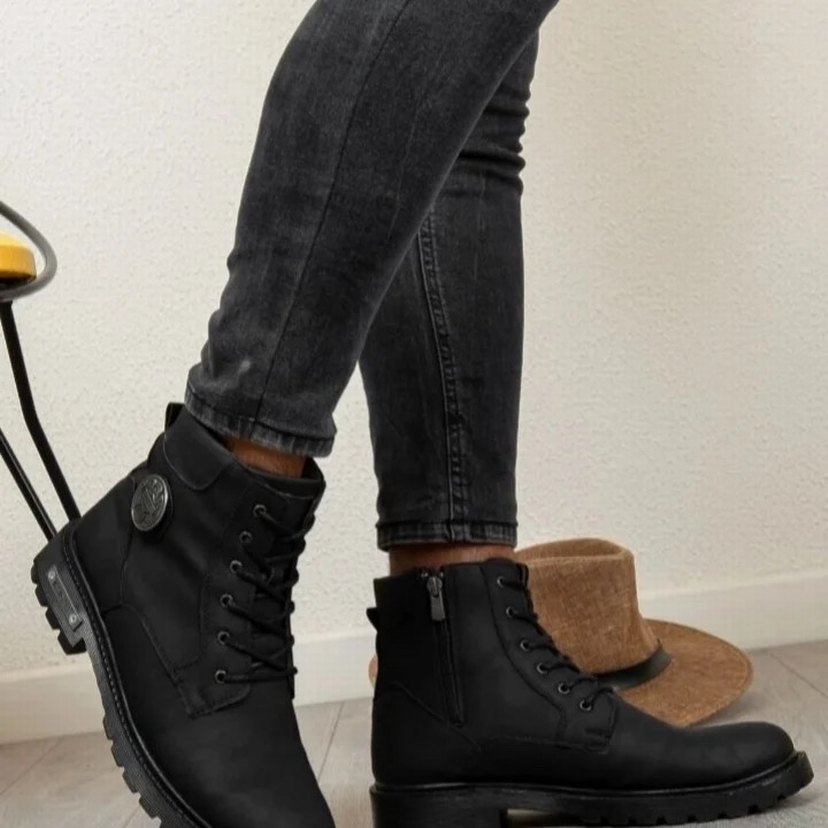 Siyah Yılan Desenli Bağcıklı Erkek Deri Bot - Görsel 2