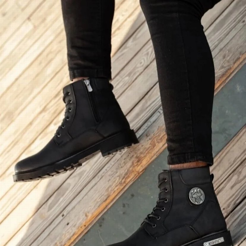 Siyah Yılan Desenli Bağcıklı Erkek Deri Bot - Görsel 3