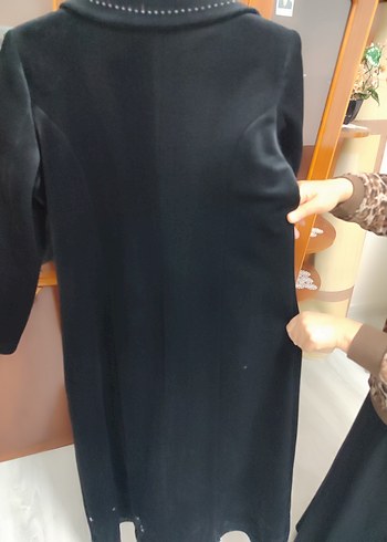 Siyah Kadın Süet Uzun Düğmeli Kaban - Görsel 3