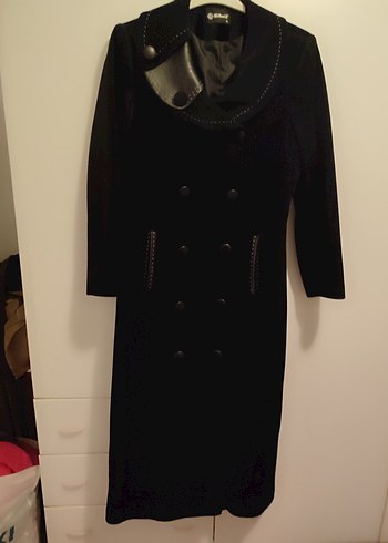 Siyah Kadın Süet Uzun Düğmeli Kaban - Görsel 6