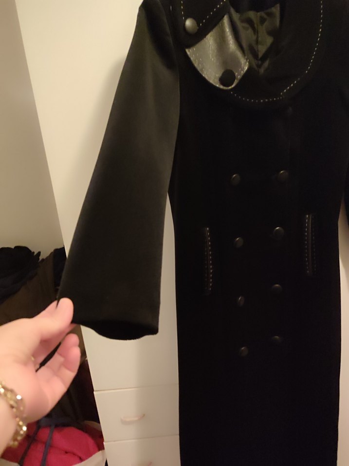 Siyah Kadın Süet Uzun Düğmeli Kaban - Görsel 5