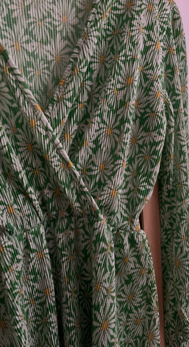 Yeşil Bağlama Desenli Uzun Bohem Elbise - Görsel 3