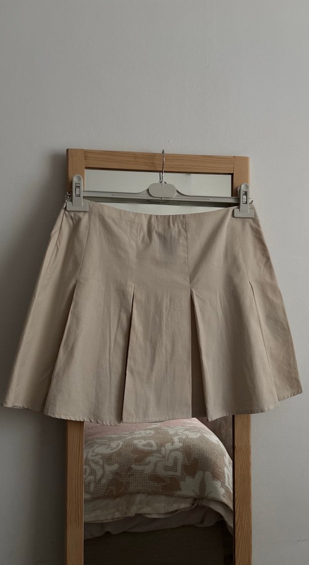 Bej Pilili Mini Etek - Görsel 2