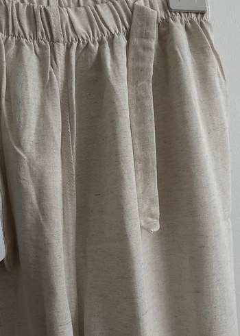 Bej Keten Bol Kesim Pantolon - Görsel 3