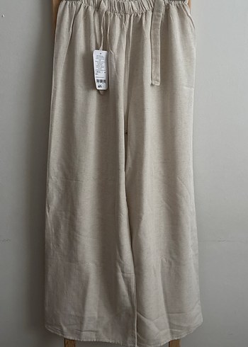 Bej Keten Bol Kesim Pantolon - Görsel 2