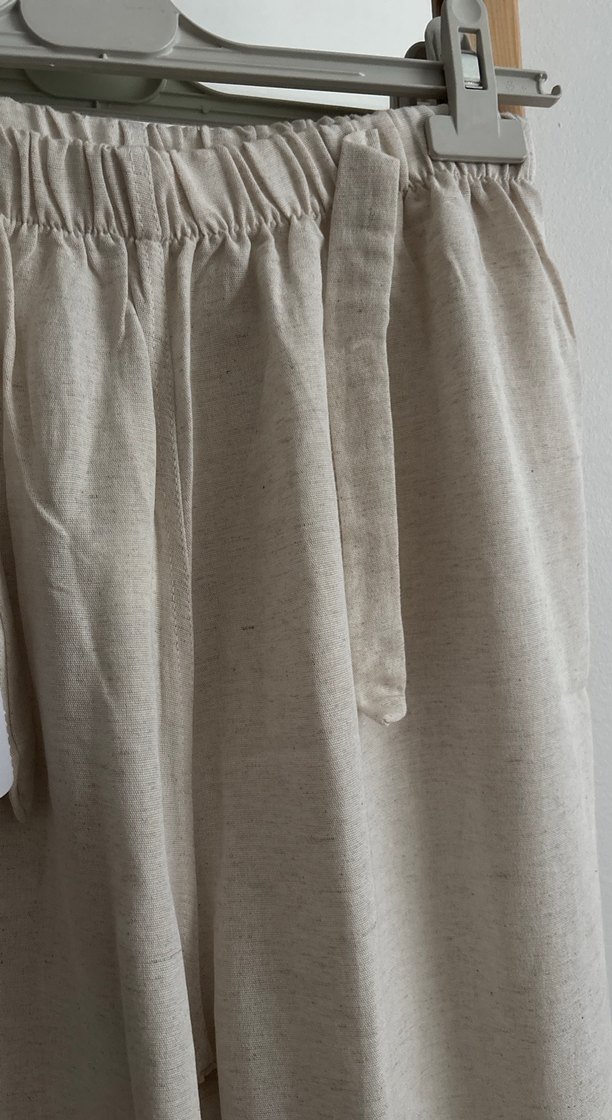 Bej Keten Bol Kesim Pantolon - Görsel 3