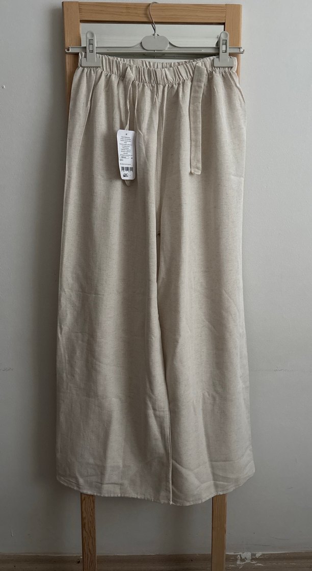 Bej Keten Bol Kesim Pantolon - Görsel 2